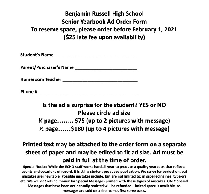 BRHS 2021 Yearbook SENIOR AD 1/4 Page BRHS 2021 Yearbook SENIOR AD 1/4 Page